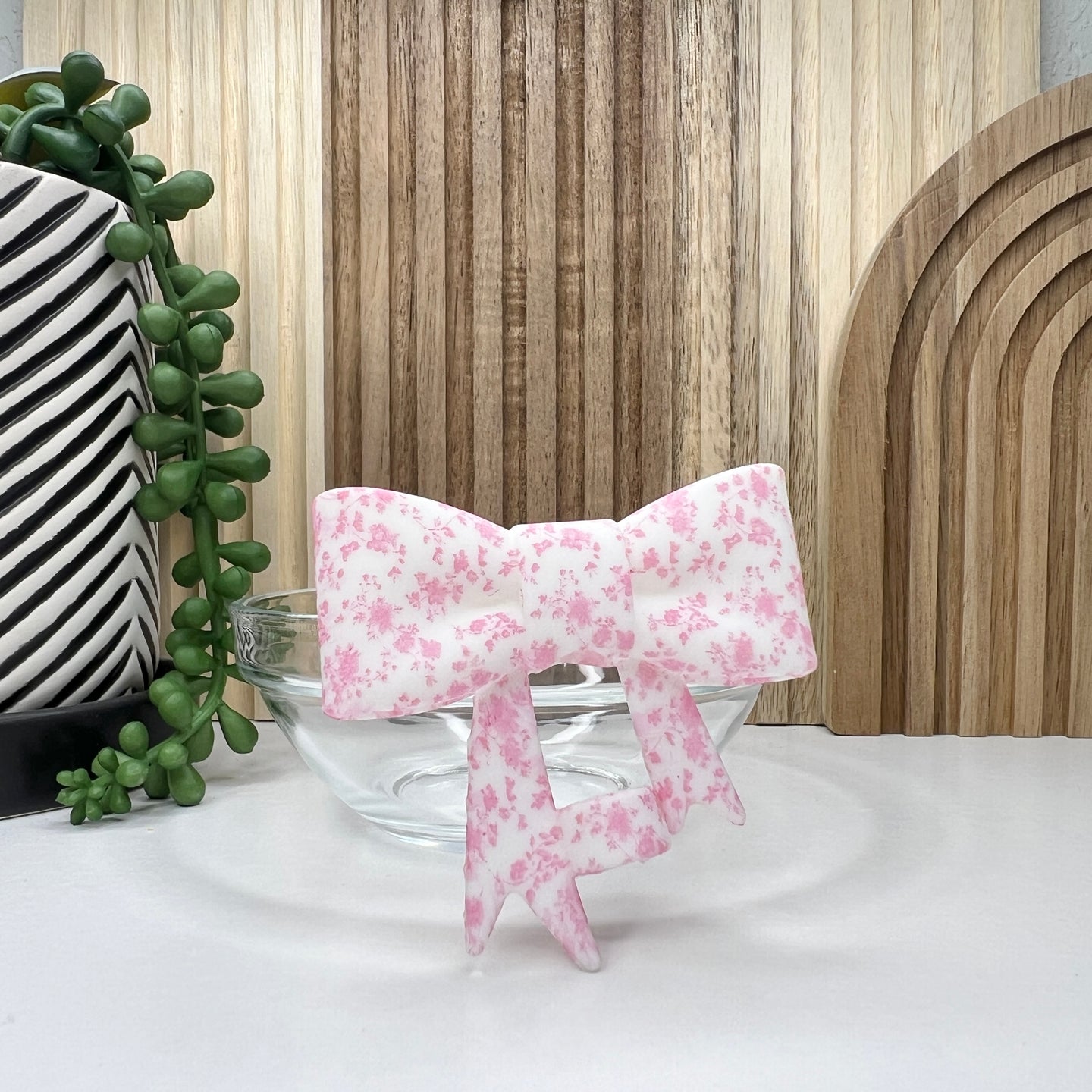 Pink Rosette Bow Straw Topper